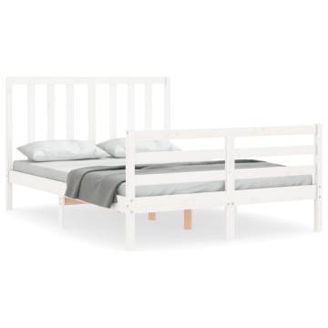 White Small Double Bed Frame with Headboard | Solid Wood Design