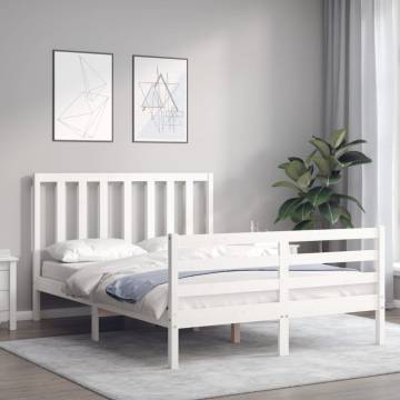 White Small Double Bed Frame with Headboard | Solid Wood Design