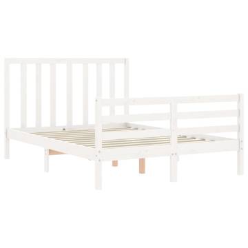 White Small Double Bed Frame with Headboard | Solid Wood Design