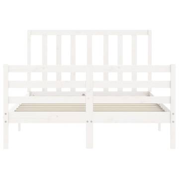 White Small Double Bed Frame with Headboard | Solid Wood Design