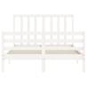 White Small Double Bed Frame with Headboard | Solid Wood Design