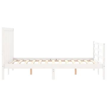 White Small Double Bed Frame with Headboard | Solid Wood Design