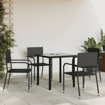 5 Piece Garden Dining Set - Black Poly Rattan & Steel | HipoMarket