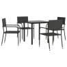 5 Piece Garden Dining Set - Black Poly Rattan & Steel | HipoMarket