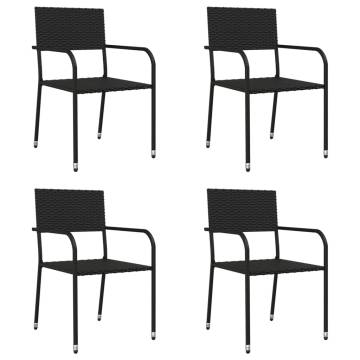 5 Piece Garden Dining Set - Black Poly Rattan & Steel | HipoMarket