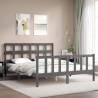 Grey King Size Bed Frame with Headboard - Solid Wood Construction