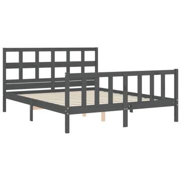 Grey King Size Bed Frame with Headboard - Solid Wood Construction