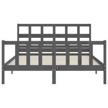 Grey King Size Bed Frame with Headboard - Solid Wood Construction