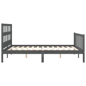 Grey King Size Bed Frame with Headboard - Solid Wood Construction