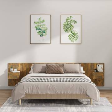 Elegant Smoked Oak Bed Headboard with Cabinets - Hipomarket