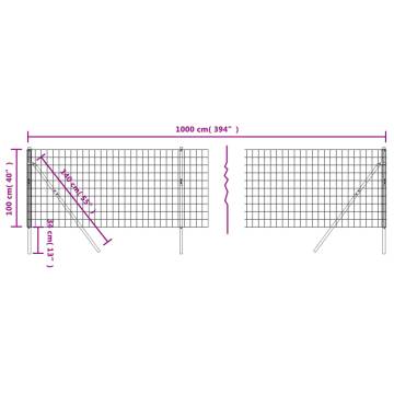 Wire Mesh Fence Green 1x10 m Galvanised Steel - Durable & Secure