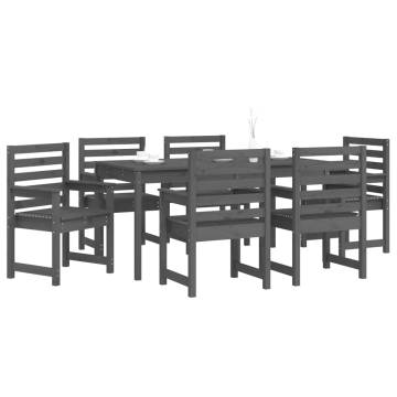 7 Piece Grey Solid Wood Pine Garden Dining Set | HipoMarket