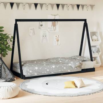 Kids Bed Frame Black 80x200 cm | Solid Pine Wood