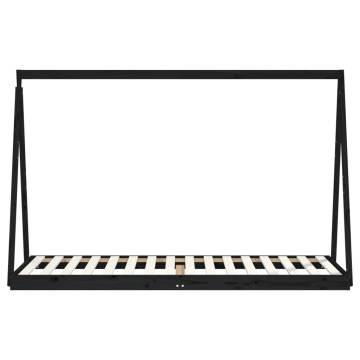 Kids Bed Frame Black 80x200 cm | Solid Pine Wood