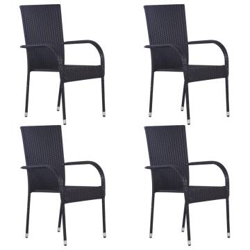 Stackable Outdoor Chairs - 4 Pcs Poly Rattan Black