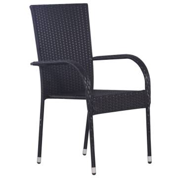 Stackable Outdoor Chairs - 4 Pcs Poly Rattan Black