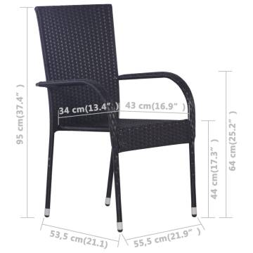 Stackable Outdoor Chairs - 4 Pcs Poly Rattan Black