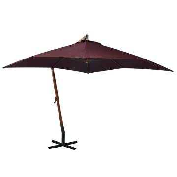 Hanging Parasol Bordeaux Red 3x3m - Solid Fir Wood