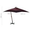 Hanging Parasol Bordeaux Red 3x3m - Solid Fir Wood