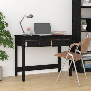 Elegant Black Desk with Drawers - Solid Pine Wood 100x50 cm