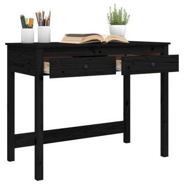 Elegant Black Desk with Drawers - Solid Pine Wood 100x50 cm