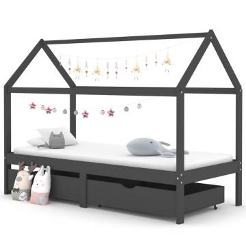 Kids Bed Frame with Drawers - Dark Grey Solid Pine Wood 90x200cm