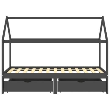 Kids Bed Frame with Drawers - Dark Grey Solid Pine Wood 90x200cm