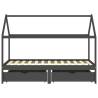 Kids Bed Frame with Drawers - Dark Grey Solid Pine Wood 90x200cm