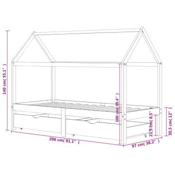 Kids Bed Frame with Drawers - Dark Grey Solid Pine Wood 90x200cm