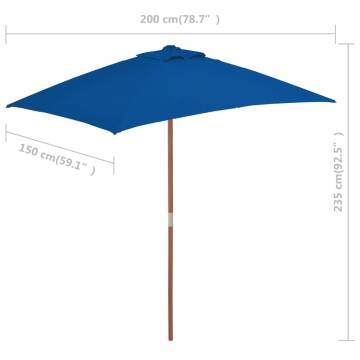 Outdoor Parasol with Wooden Pole - Blue 150x200 cm | Hipo Market