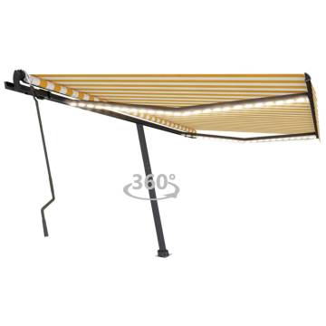 Manual Retractable Awning with LED - 400x300 cm Yellow & White