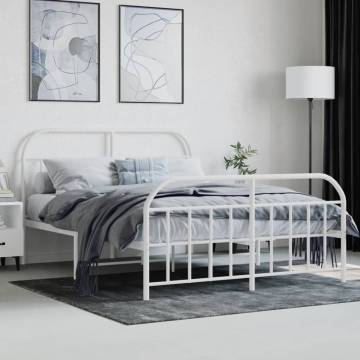 Elegant White Metal Bed Frame with Headboard & Footboard - 140x200 cm