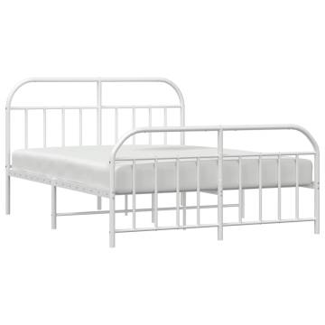 Elegant White Metal Bed Frame with Headboard & Footboard - 140x200 cm