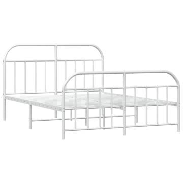 Elegant White Metal Bed Frame with Headboard & Footboard - 140x200 cm