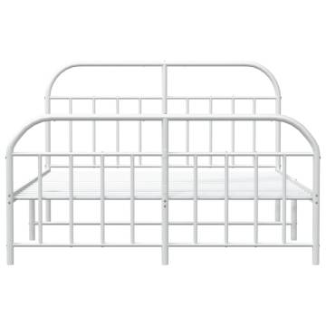 Elegant White Metal Bed Frame with Headboard & Footboard - 140x200 cm