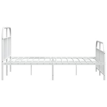 Elegant White Metal Bed Frame with Headboard & Footboard - 140x200 cm