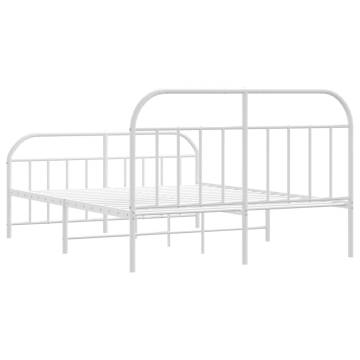 Elegant White Metal Bed Frame with Headboard & Footboard - 140x200 cm