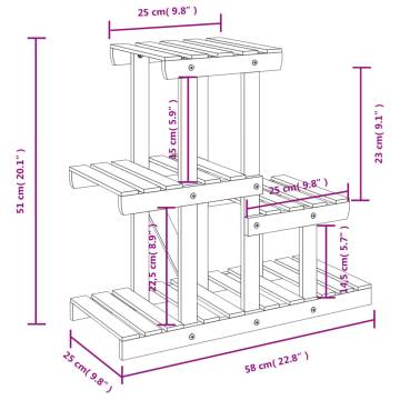 Durable Flower Stand - 58x25x51 cm Solid Wood Fir