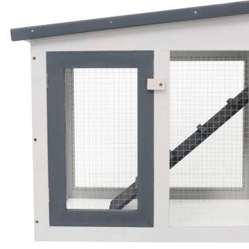 Outdoor Large Rabbit Hutch - Grey & White - 204x45x85 cm