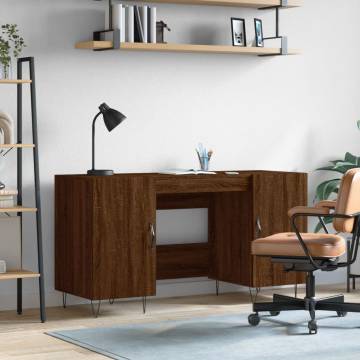 Elegant Brown Oak Desk - 140x50 cm - Functional & Stylish