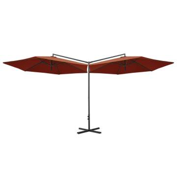 Double Parasol with Steel Pole - Terracotta 600 cm | HipoMarket