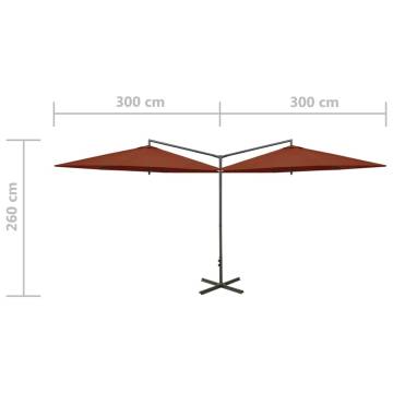 Double Parasol with Steel Pole - Terracotta 600 cm | HipoMarket