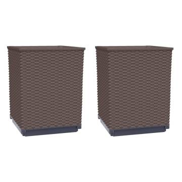 Brown Planters 2 pcs - Durable Polypropylene 30x30x37 cm