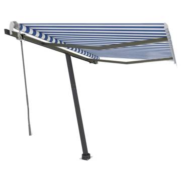 Manual Retractable Awning with LED - Blue & White 300x250 cm