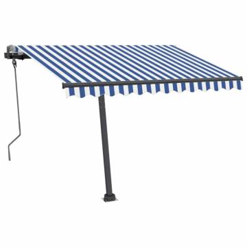 Manual Retractable Awning with LED - Blue & White 300x250 cm