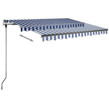 Manual Retractable Awning with LED - Blue & White 300x250 cm