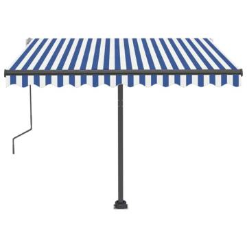 Manual Retractable Awning with LED - Blue & White 300x250 cm