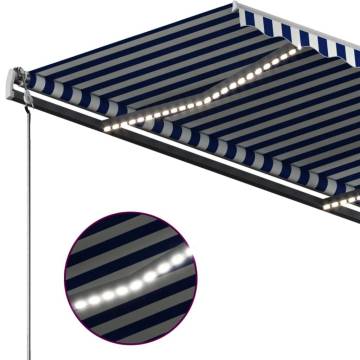 Manual Retractable Awning with LED - Blue & White 300x250 cm