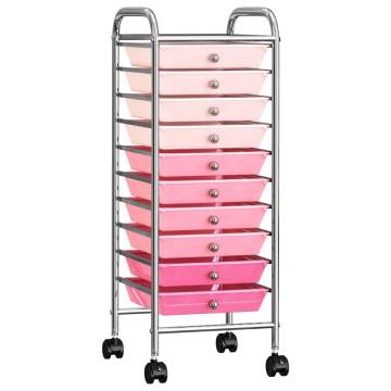 10-Drawer Mobile Storage Trolley in Ombre Pink - Stylish & Practical