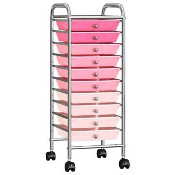 10-Drawer Mobile Storage Trolley in Ombre Pink - Stylish & Practical